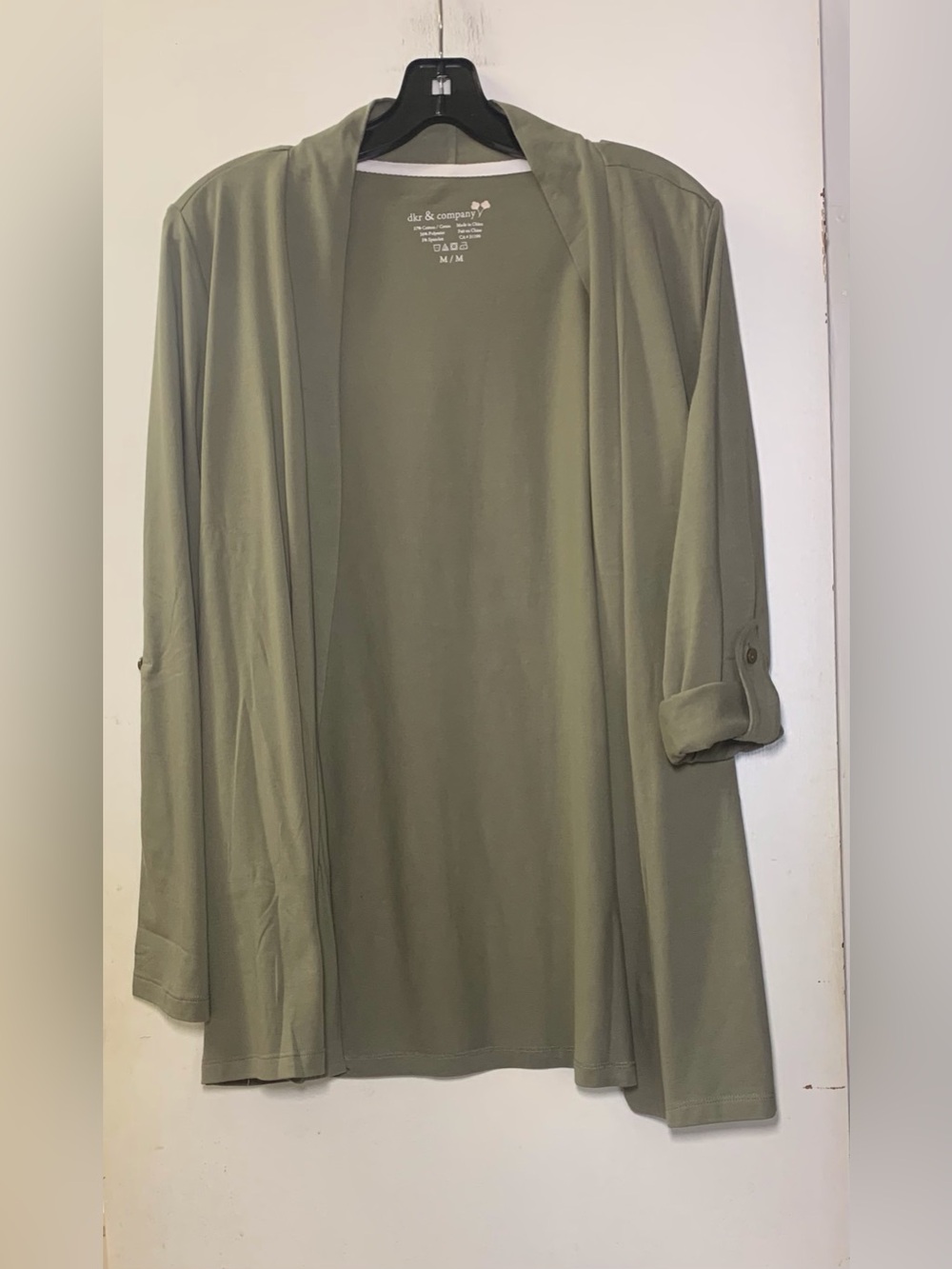 DKR Apparel Cotton Blend Convertible Sleeve Open Cardigan-Army